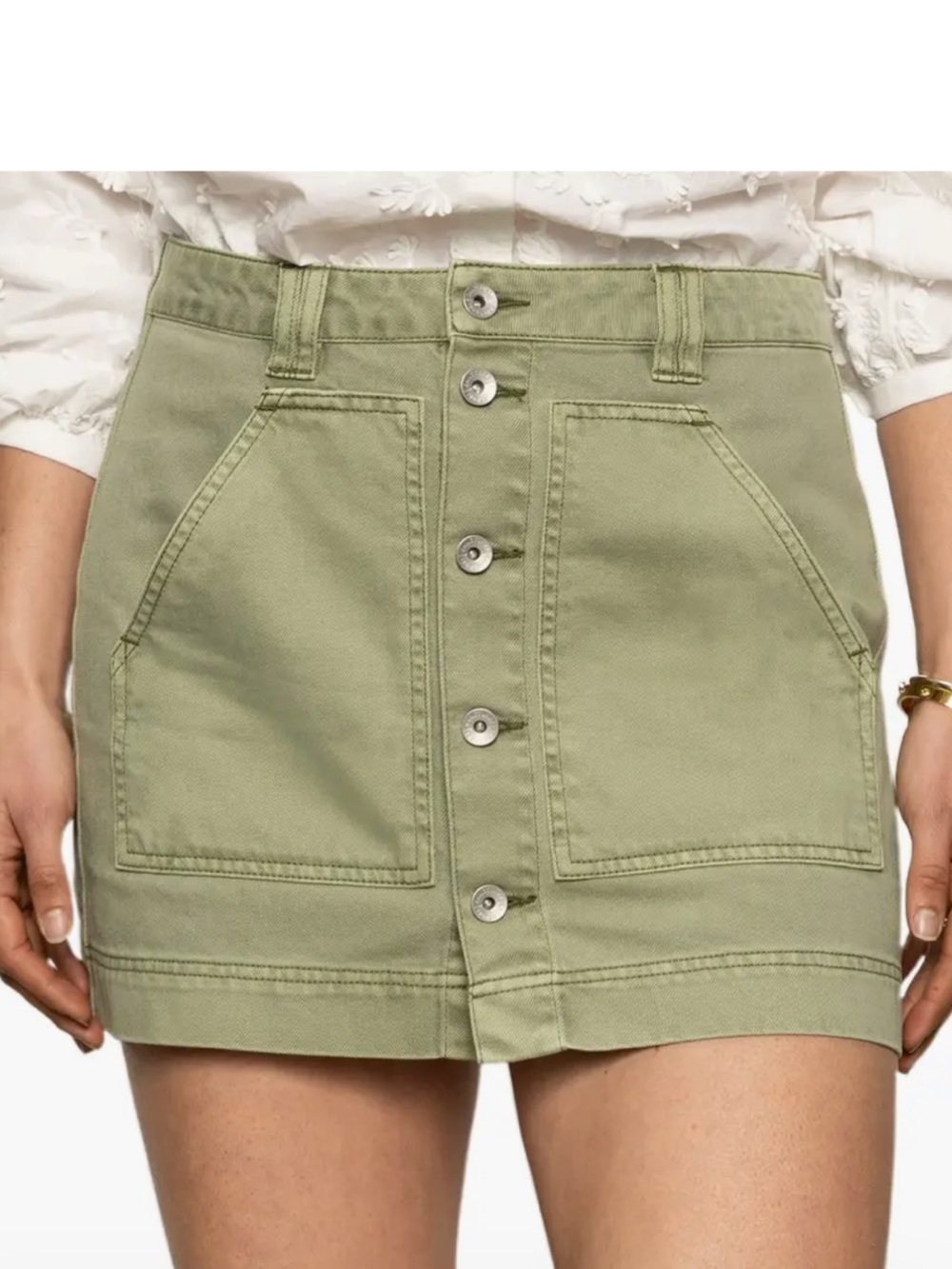 Sanctuary All Buttoned Up Denim Miniskirt Sage Sz 29